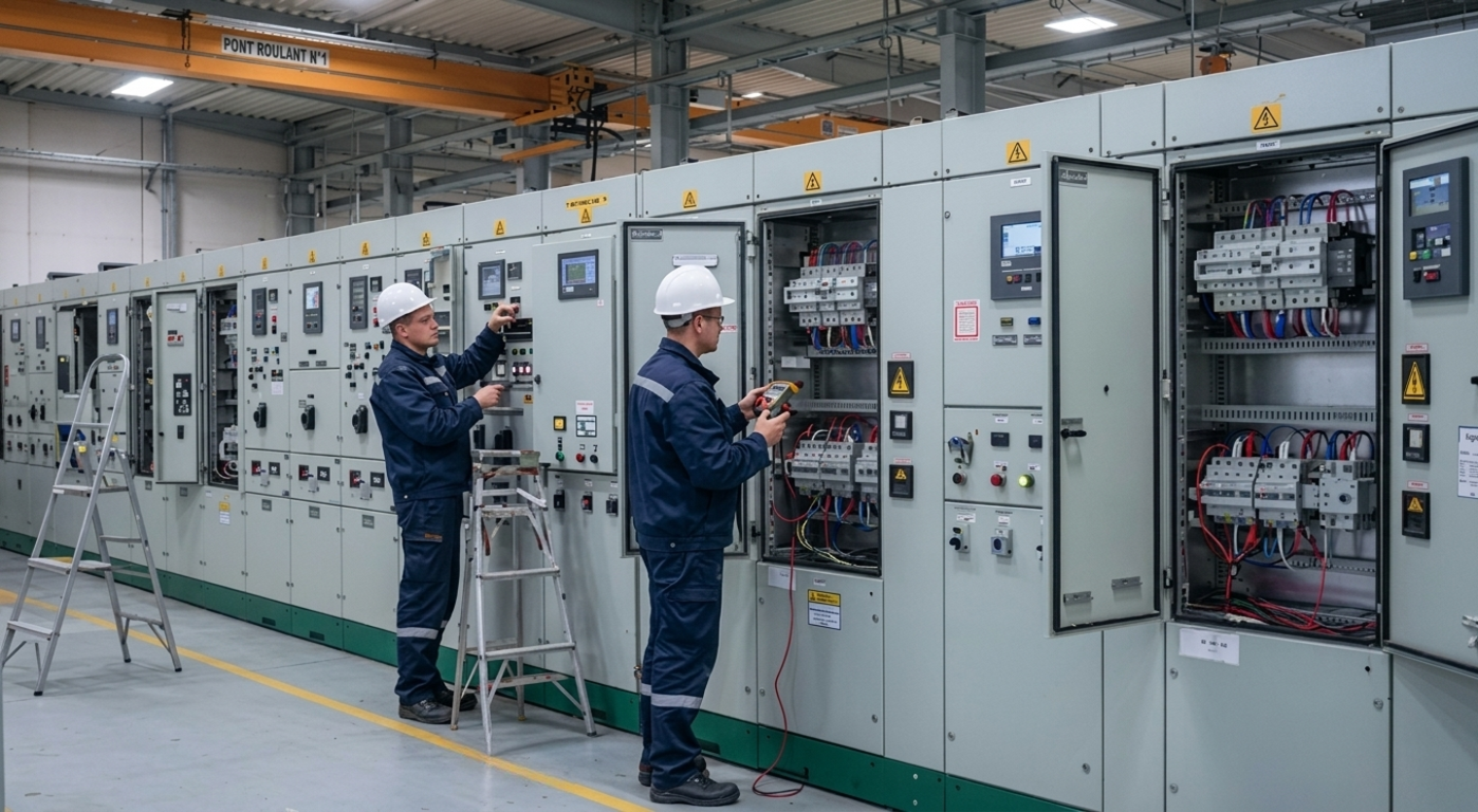 Técnicos Inova em quadro elétrico industrial