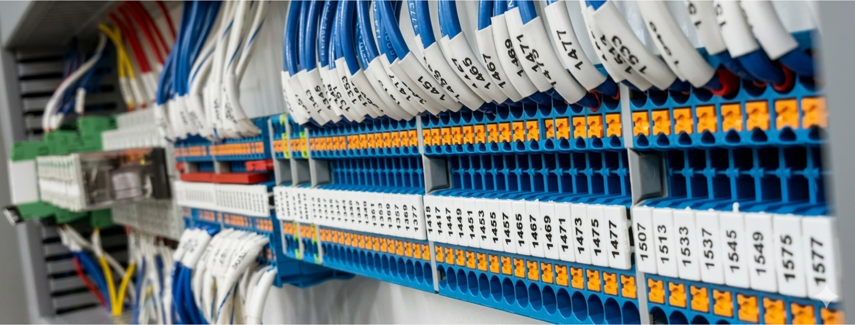 Quadro elétrico industrial com fiação organizada